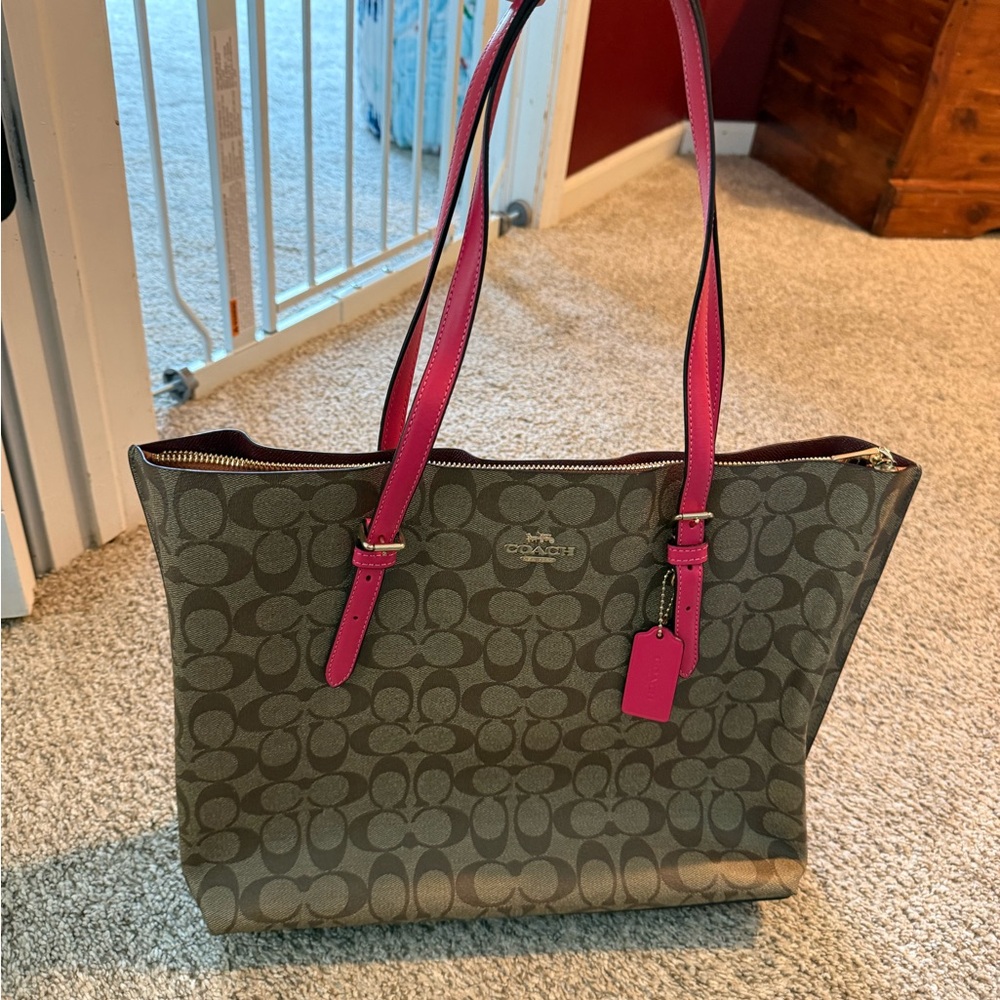 Coach Signature Canvas Tote with Pink Trim